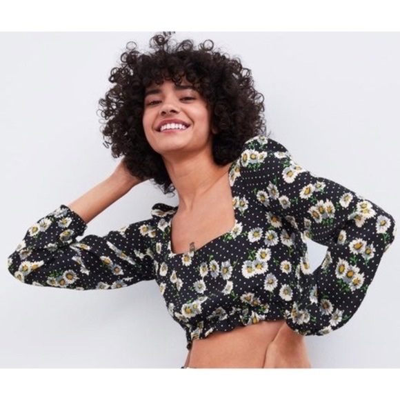 ZARA Daisy Floral Spotted Cropped Top - Picture 4 of 10